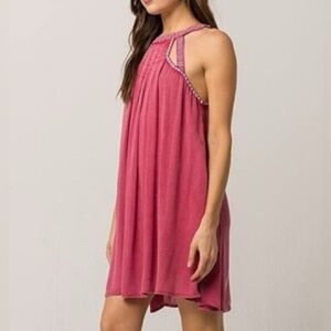 O'neill Pink high neck embroidered Dress Beach Boho size medium